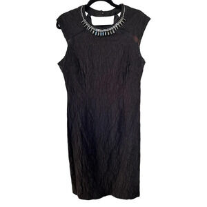 BISOU BISOU Women's Little Black Textured Sleeveless Dress Neckline Jewels Sz 16